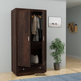 Monstro Solid Sheesham Wood Double Door Wardrobe With Drawers (Walnut Finish)